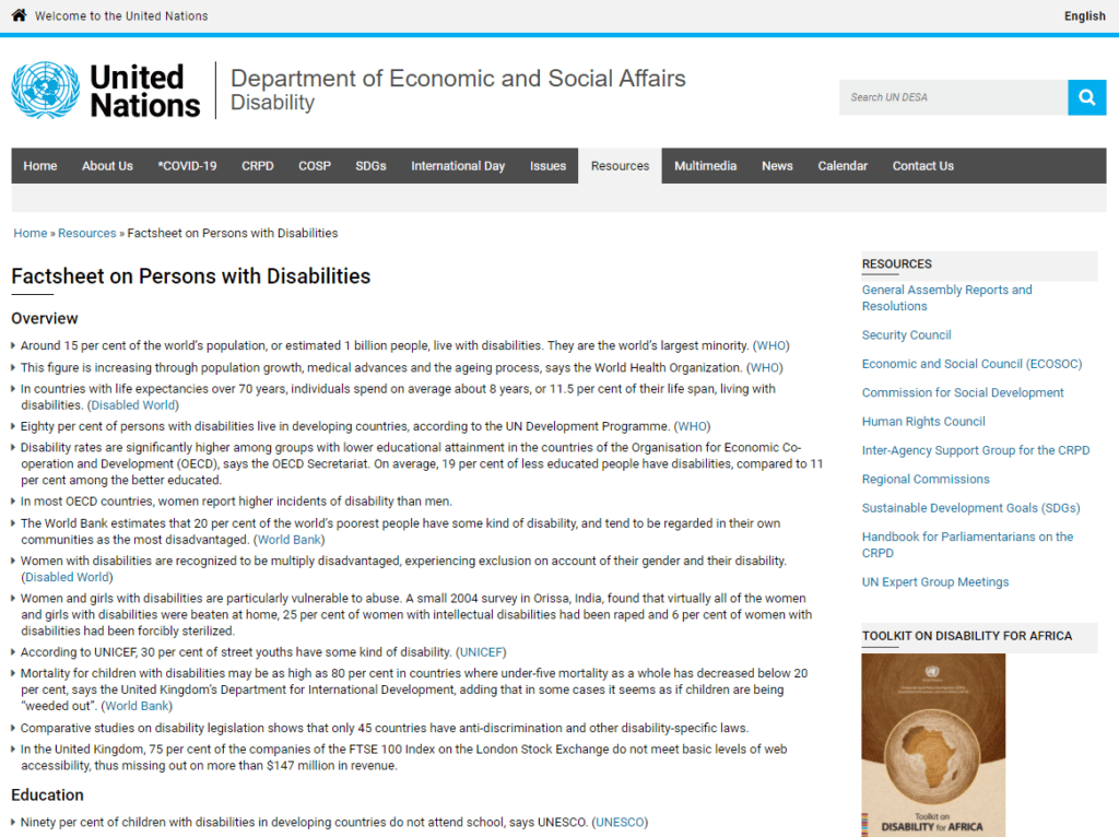 U.N. Factsheet on Persons with Disabilities