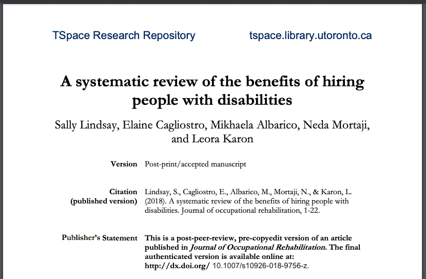 A systematic review of the benefits of hiring people with disabilities