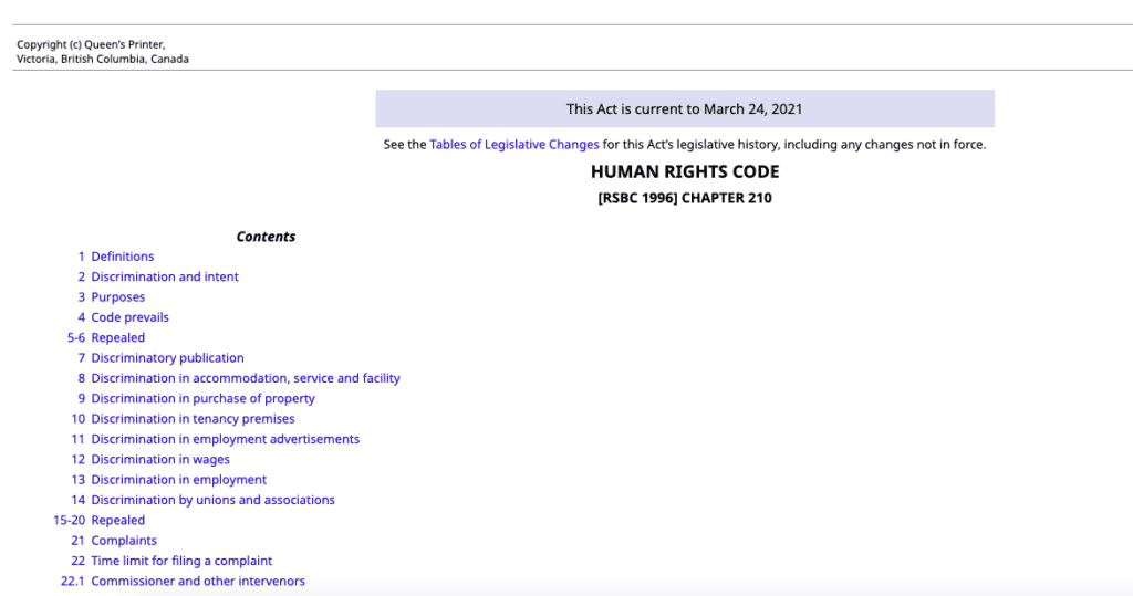 B.C. Human Rights Code