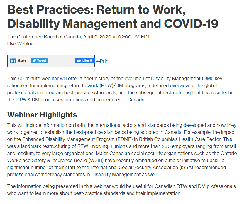 Best Practices: Return to Work, Disability Management and COVID-19