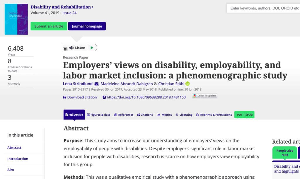Employers’ views on disability, employability, and labor market inclusion