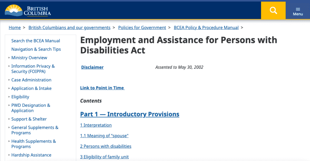 Employment and Assistance for Persons with Disabilities Act