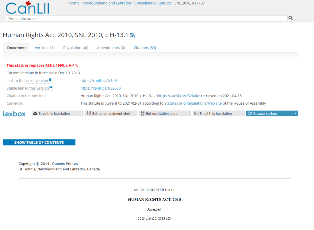 Human Rights Act Newfoundland and Labrador