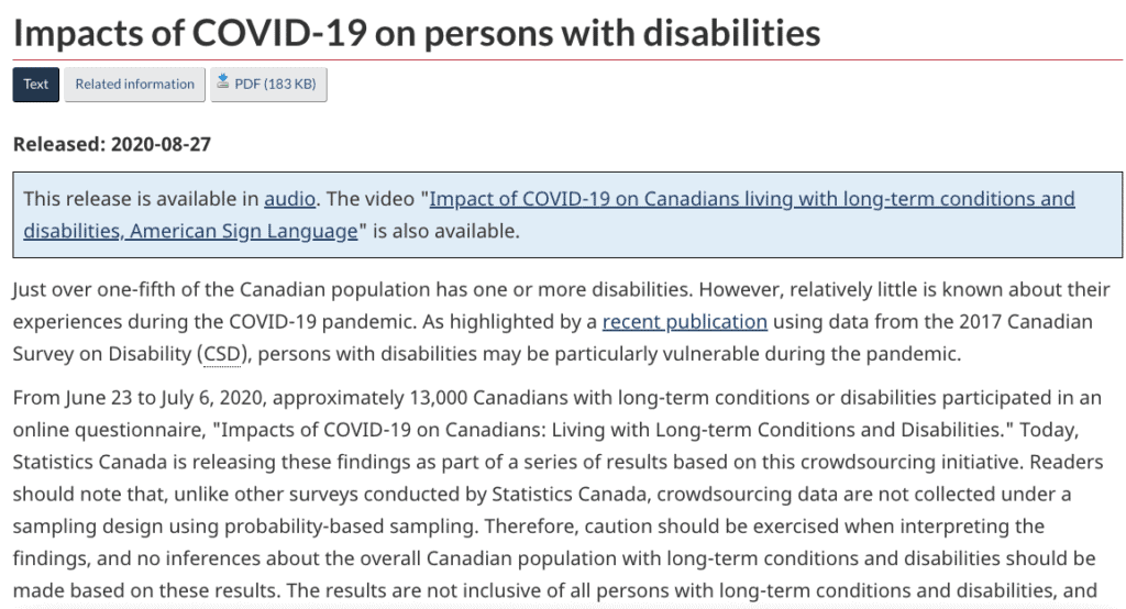 Impacts of COVID-19 on persons with disabilities