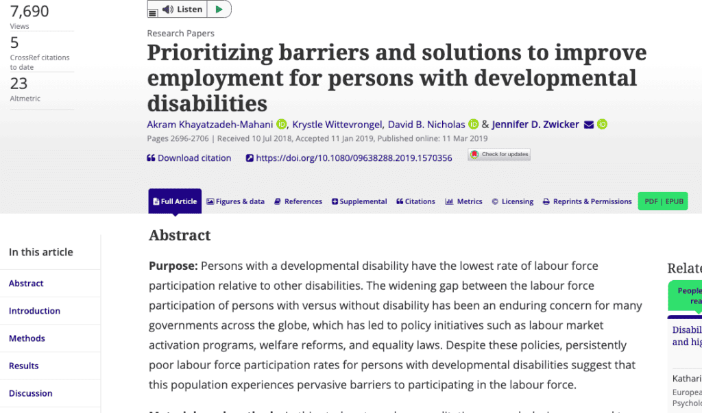 Prioritizing barriers and solutions to improve employment for persons with developmental disabilities