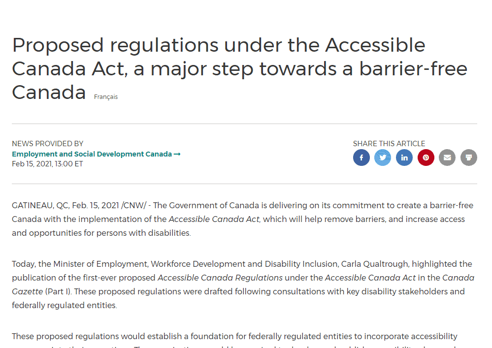 Proposed regulations under the Accessible Canada Act, a major step towards a barrier-free Canada