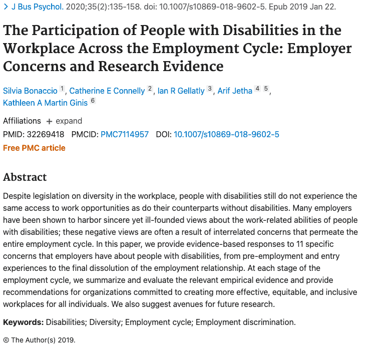 The Participation of People with Disabilities in the Workplace Across the Employment Cycle