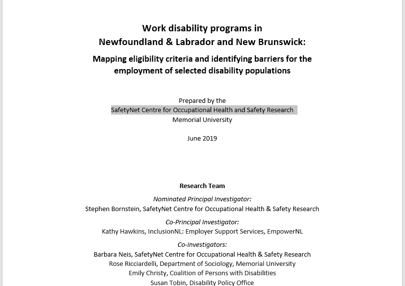 Work disability programs in Newfoundland & Labrador and New Brunswick