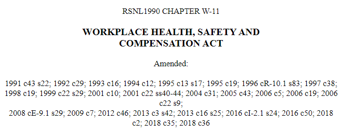 Newfoundland and Labrador WORKPLACE HEALTH, SAFETY AND COMPENSATION ACT