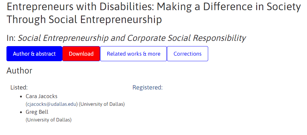 Entrepreneurs with Disabilities: Making a Difference in Society Through Social Entrepreneurship