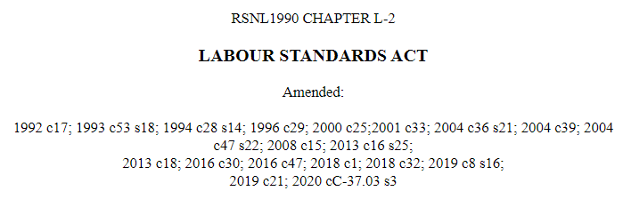 Newfoundland and Labrador Labour Standards Act