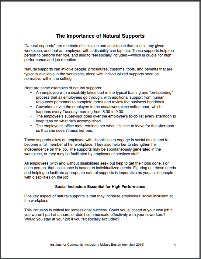 The Importance of Natural Supports