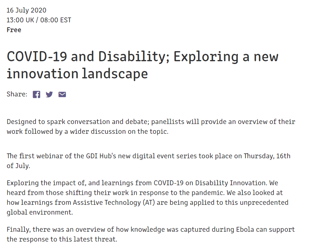 COVID-19 and Disability; Exploring a new innovation landscape