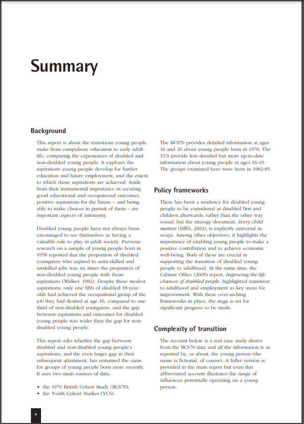 The education and employment of disabled young people