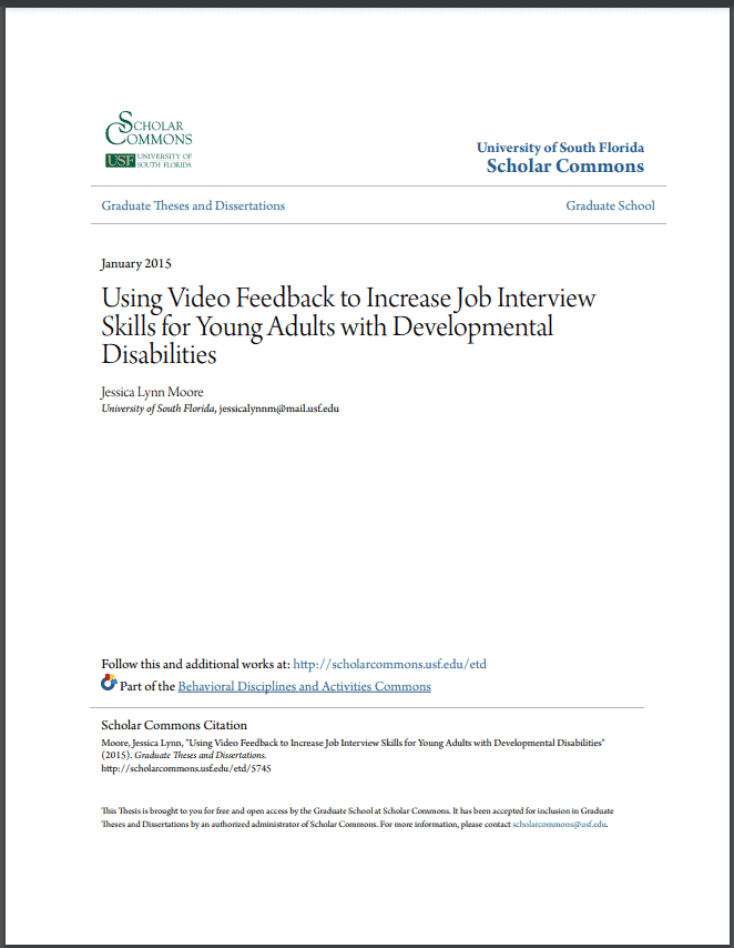 Using Video Feedback to Increase Job Interview Skills for Young Adults with Developmental Disabilities