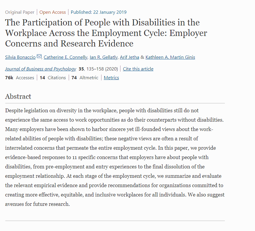 The Participation of People with Disabilities in the Workplace Across the Employment Cycle