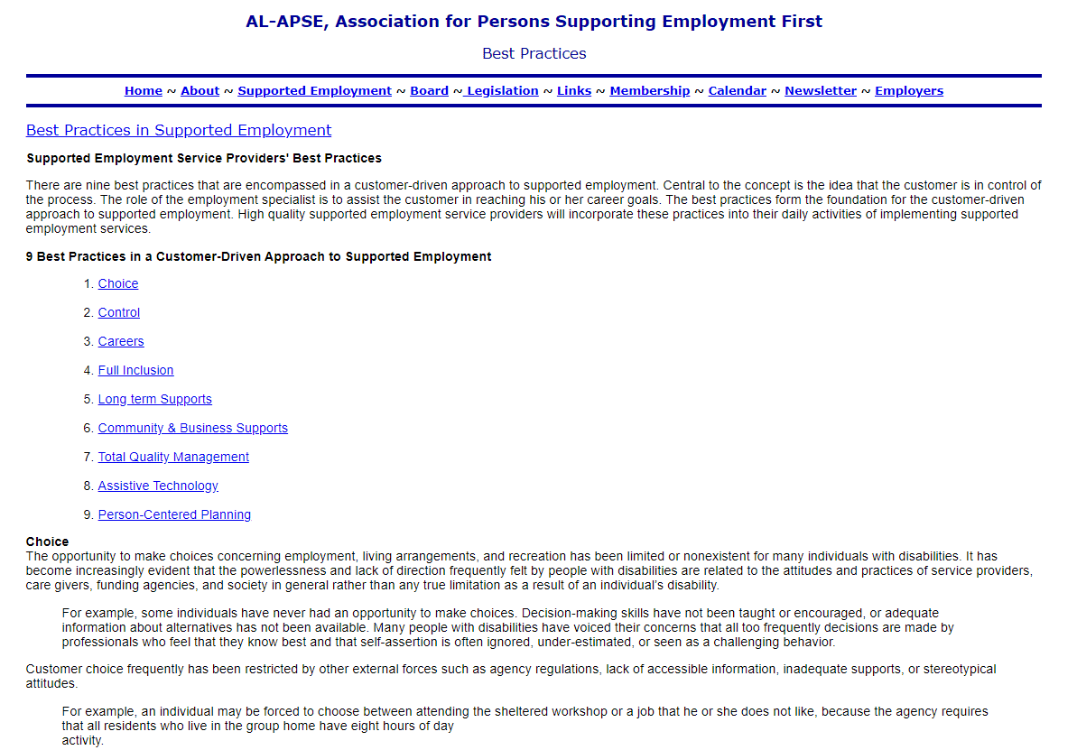 Supported Employment Service Providers' Best Practices
