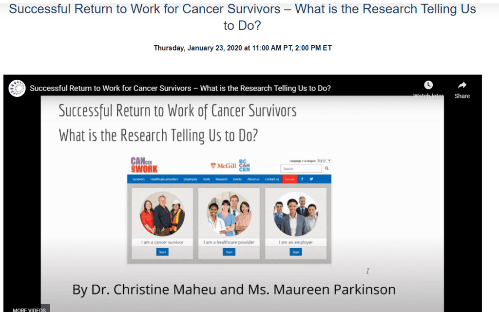 Successful Return to Work for Cancer Survivors – What is the Research Telling Us to Do?