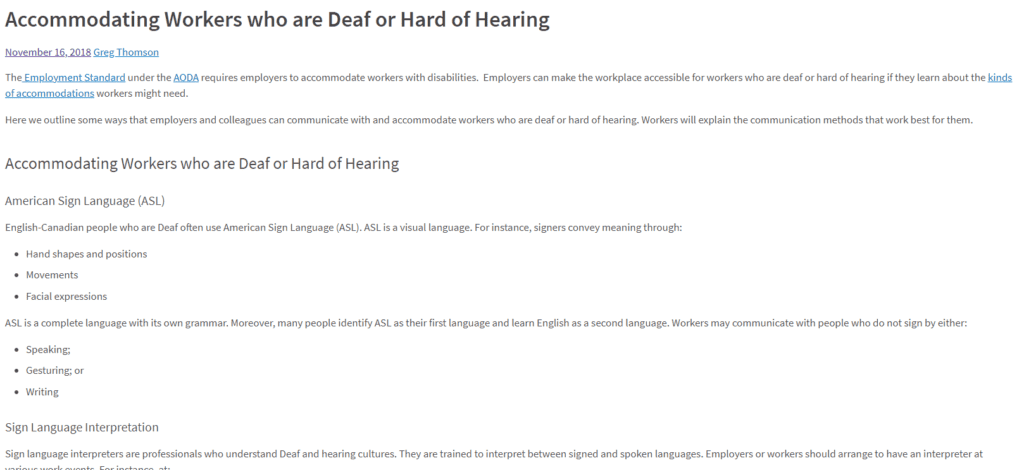 Accommodating Workers who are Deaf or Hard of Hearing