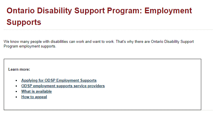 Ontario Disability Support Program: Employment Supports