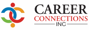 Career Connections logo: 2 interlocking Cs with a dot above and below, in red, blue, green and yellow.