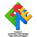 FSNE_AFICHE_500px Logo Letters FSNE hooked together in square shape. Family Support Network for Employment.