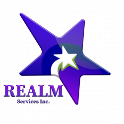REAL Services Inc. logo: large blue and purple star on its side with one side pointing upwards and with a smaller white star with upward movement in its middle.